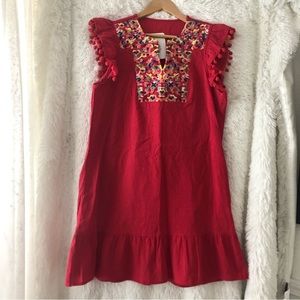 Embroidered Pom Pom Magenta dress size small NWT